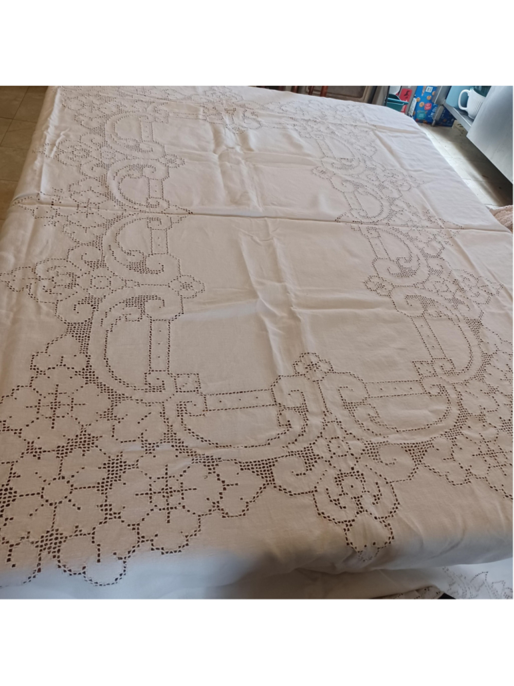 Art Deco linen tablecloth handmade